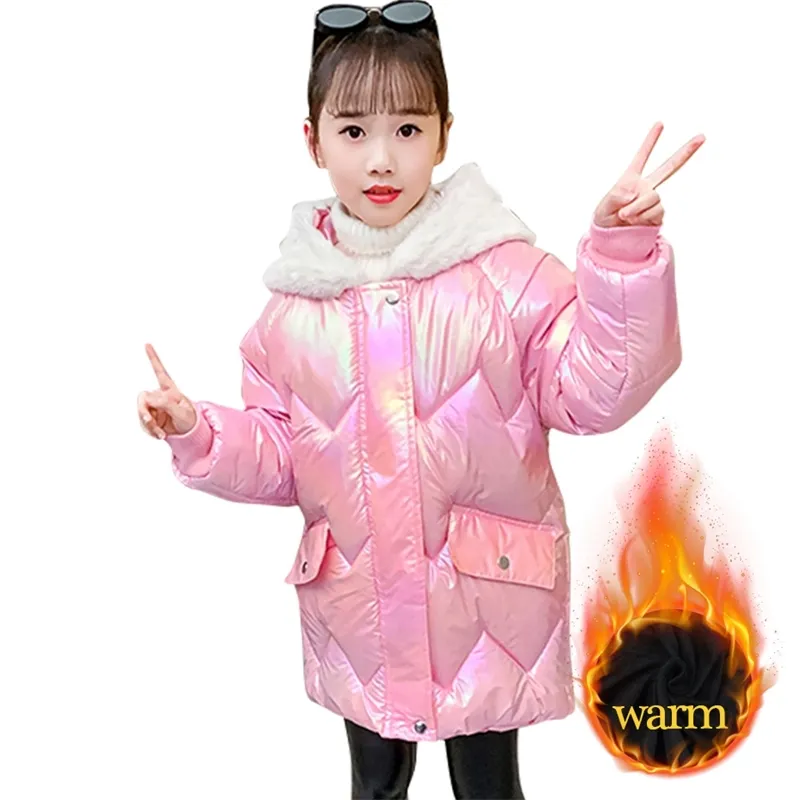 Girl Coat Parka Patchwork Coats Kids Thick Warm Children's Jackets Winter Clothes For s 6 8 10 12 14 210528