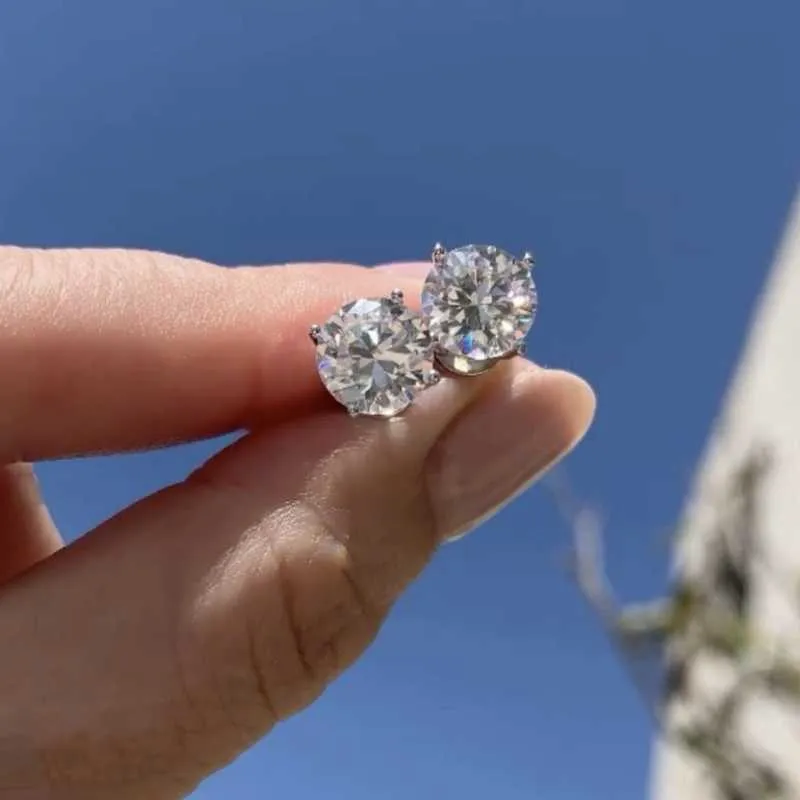 Stud Big Round 5-9mm Diamante simulado Pendientes de boda para Mujeres Hombres Joyería Mujer Clásico 925 Regalo de plata esterlina
