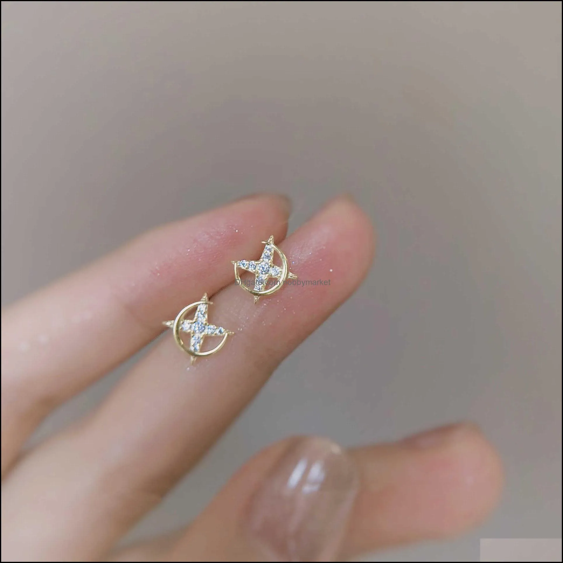 925 Silver Shining Star Earring Female Exquisite High Sense Design Simple Temperament Moon s