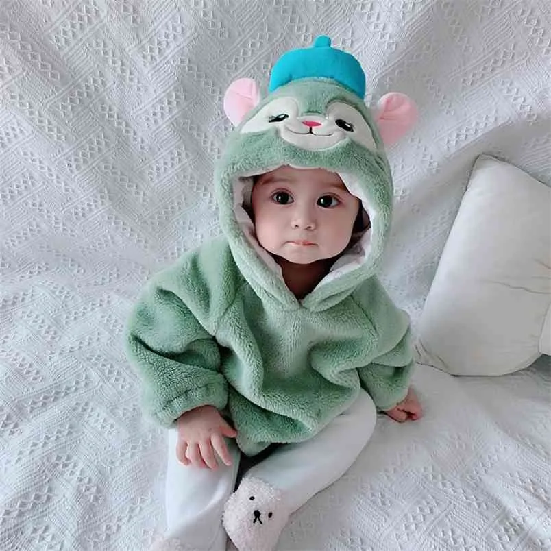 Infant Baby Costume Romper Onesie Winter born Clothes ropa bebe Soft Green Rabbit PIG Cute Flannel Toddler Outfit 210816