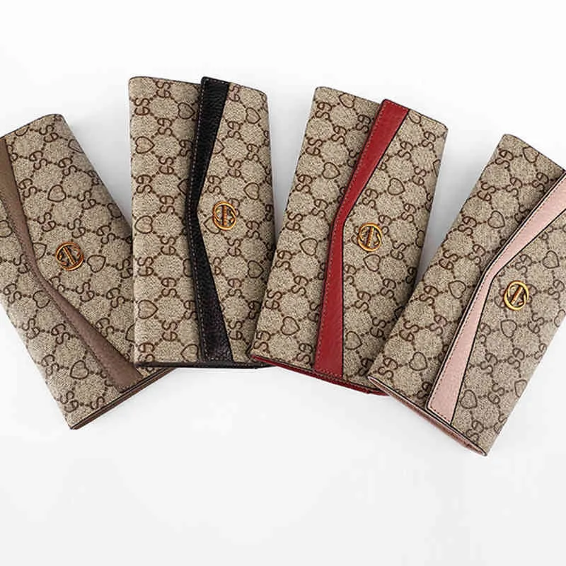 Portefeuille long imprimé pour femmes, boucle en cuir, multi-cartes, porte-monnaie en cuir de vache de grande capacité