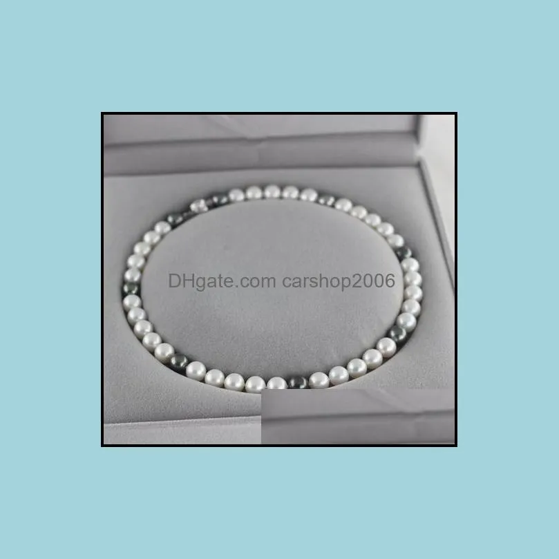 9-10mm white black Mixed color South Sea natural pearl necklace 18 inch S925 silver