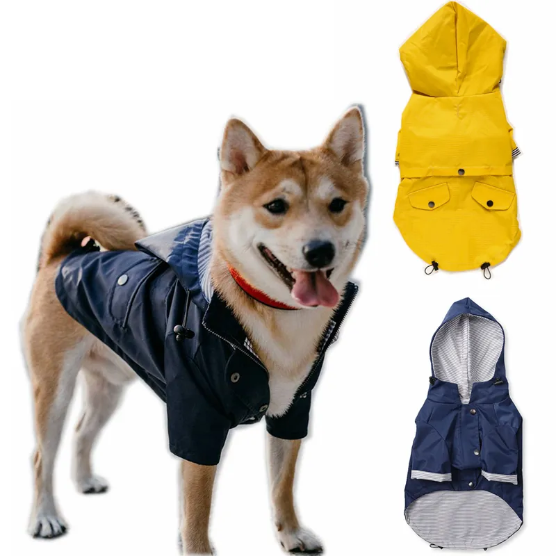 Navy Blue Dog Raincoat Double Layer Zip Rain Jacket Dog Apparel with Hood for Small to Large Dogs Water Resistant Pet Clothes Hoodies Including Pockets XXXXL A180