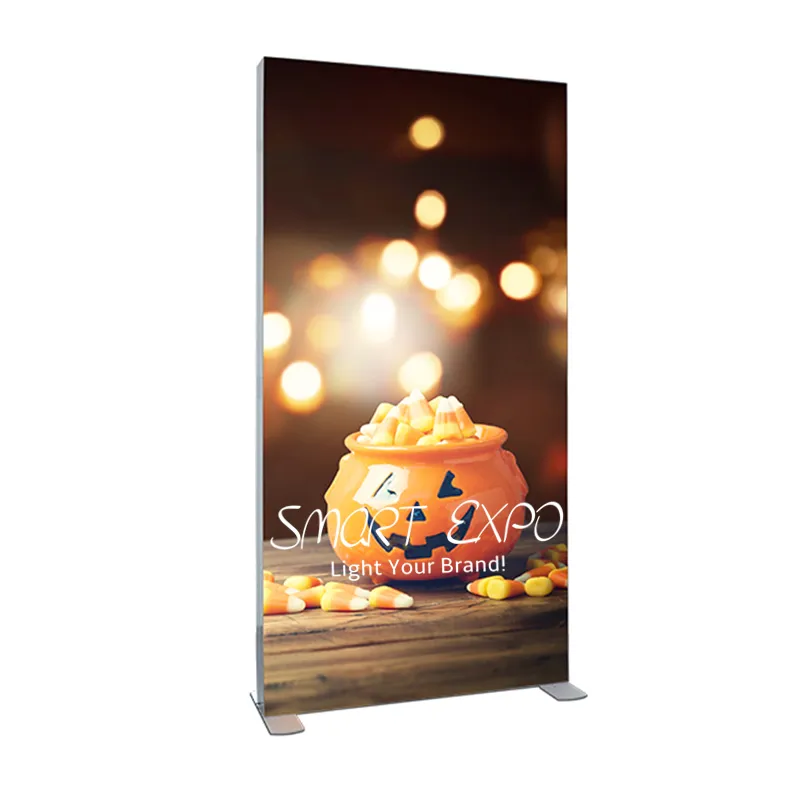 Équipement d'affichage publicitaire 85x200cm Frameless Seg Light Box Double Sided Floor Standing for Silicone Edge Backlit Fabric Displays