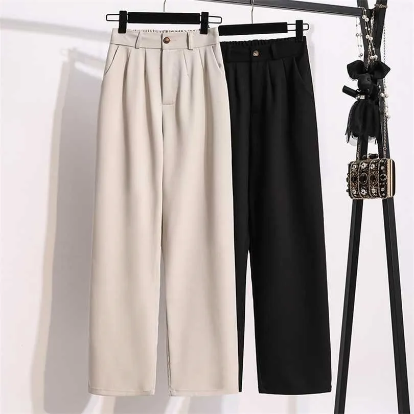 Black Beige Wide-Legged Suit Pants Female High Waist Plus Large Size Boyfriend For Women'S Clothing Trouser Oversize D0250 211124