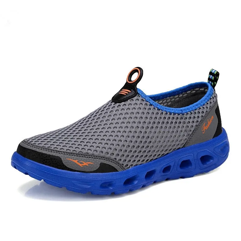 Buty letnie Mężczyźni Para Obuwie Dorywczo Mody Lekkie Oddychające Sneakers Walking Slip-on Mens Mesh Flats Shoes Plus Size 48