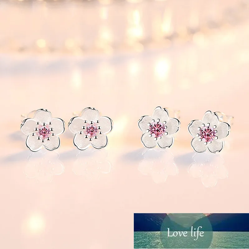 Cherry Flower Blossoms Flower Crystal Stud Earrings For Women Silver Color Daisy Ear Studs Jewelry Christmas Day Birthday Gift Factory price expert design Quality