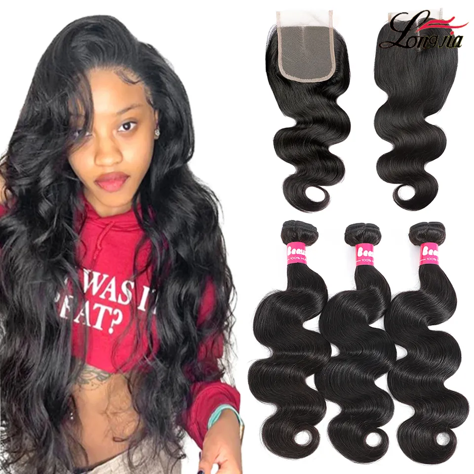 Brazilian Body Wave Human Hair Bundles With Lace Closure 4x4 Lace Closure With Straight Hair Bundles