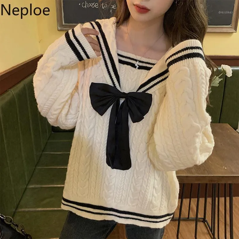 Pulls pour femmes Neploe Vintage pour femmes 2021 vêtements d'hiver femme Preppy tricot pulls surdimensionnés hauts coréen marin col pull