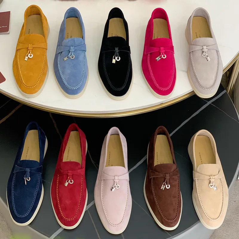 Echt Leer Kid suède Vrouwen Flat Lock Schoenen Lazy Slip-on Metalen Loafers Lady Casual Lopen Schoenen Vrouw schoenen Zomer Leer 45 220304