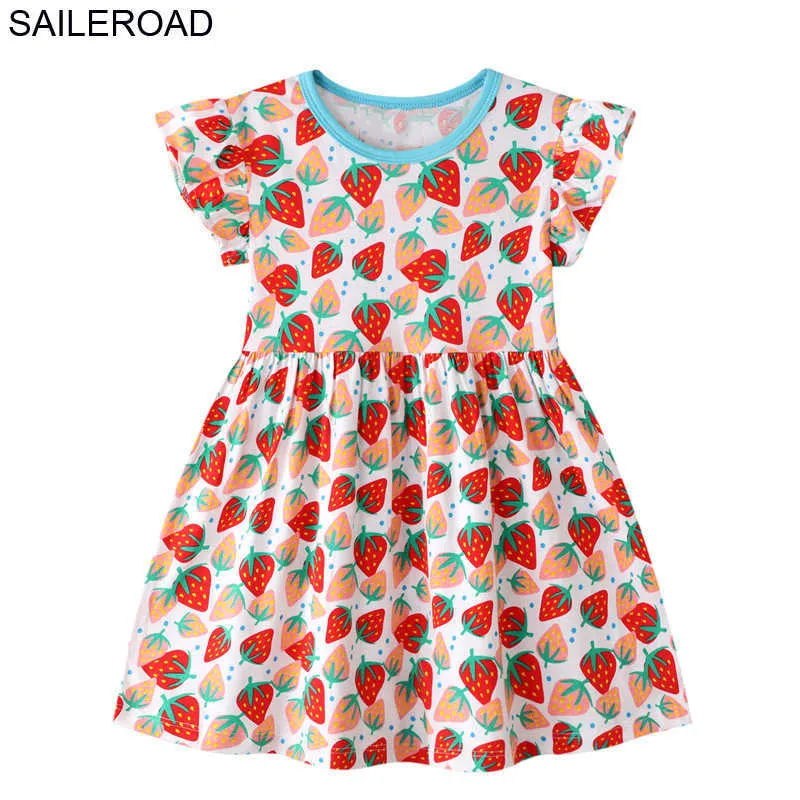 Saileroad Det är en sommarklänning för babyflickor tecknad bomullsklänningar för tjejer 6 år jordgubbar print barn dres vestido menina q0716