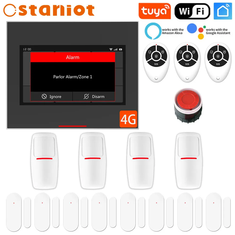 Staniot 433 MHz Wireless Wifi 4G Smart Home Security Alarm System Kits Garage Residential Support Tuya und Samrtlife APP