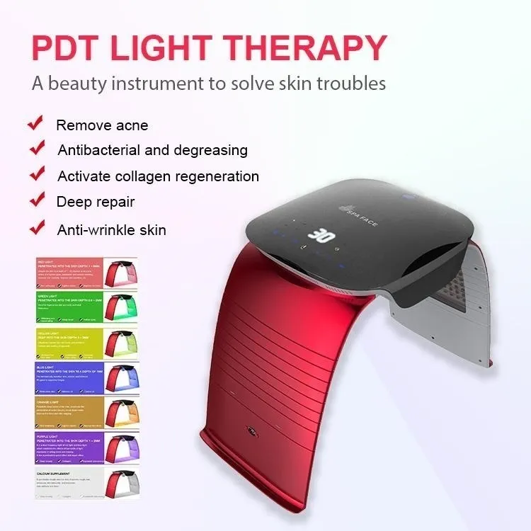 Terapia LED de luz PDT portátil de alta calidad rejuvenecimiento Sistema de tratamiento fotodinámico Lámpara de tratamiento fotodinámico 7 colores Fotón personal Facial Beauty Salon Machine