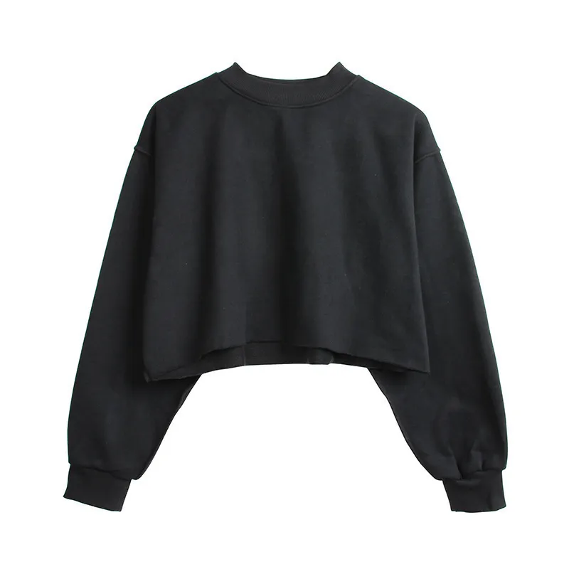 Stylish Womens Khaki Cropped Pullover Sweatshirt S XL Sizes, Loose