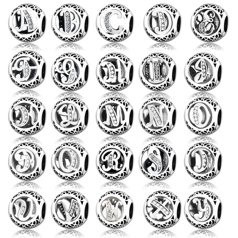 100% 925 Sterling Silver Alphabet Carta A-Z Charm Bead Fit Original Europe Letter Charm Armband DIY Berloque Dropshipping Q0531