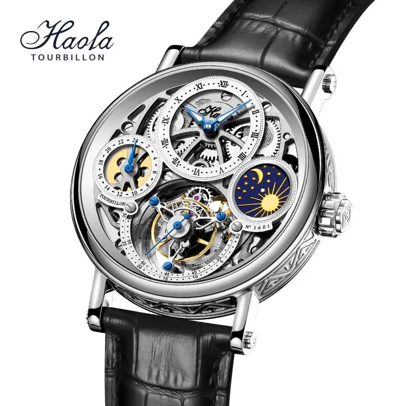 Дизайнерские часы Механические роскошные турбиллинские наручные часы Haofa Watch для мужчин бросают GMT Day и Night Sapphier