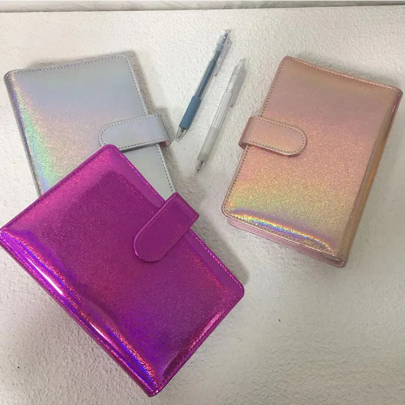 Wholesale Leather A6 Glitter Notebook Binder Covers Metal 6 Hole Spiral