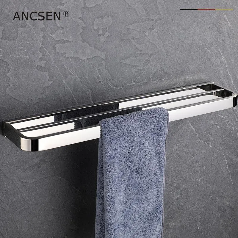 rest room304 Stainless Steel Double Bath Towel Bar Polished Finish Towel Holder Wall Mount Rack for Bathroom Accessories