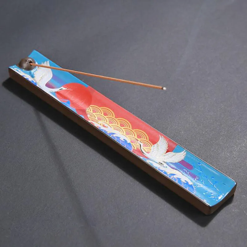 Ceramic Enamel Incense Stick Holder Burning Joss Insence Box Burner Ash Catcher Home Incense Burner ZC3477