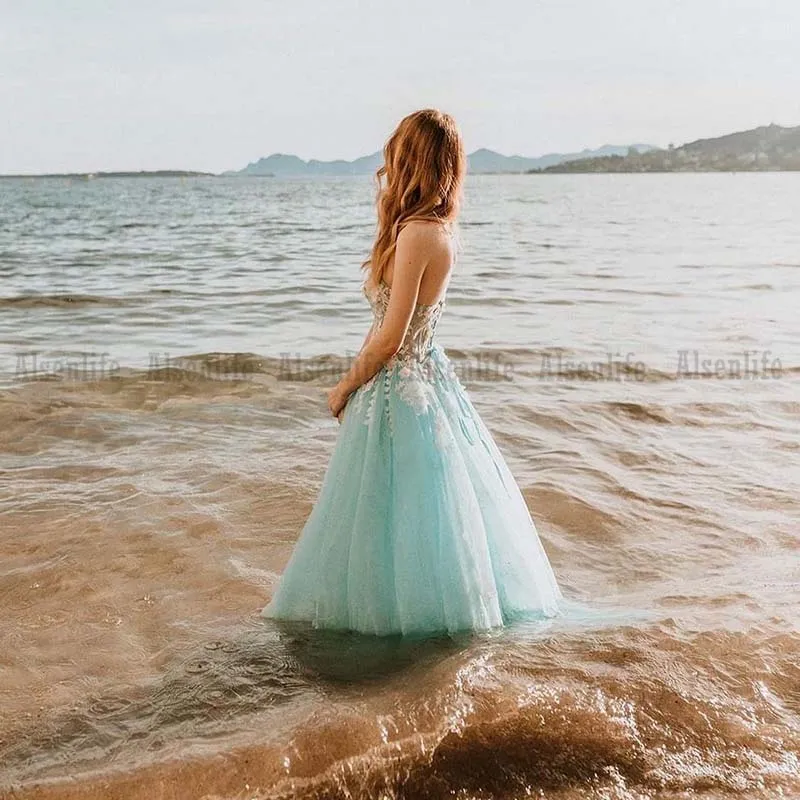 teal beach wedding dresses Flowy Chiffon Rustic Wedding Dresses Beach Wedding Gown with Court Train ARD2613