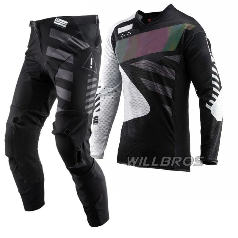 Vêtements de moto Noir Gris Costume Gear Set Kits de course Kit de motocross Combo Dirt Bike Off Road Jersey Pantalon