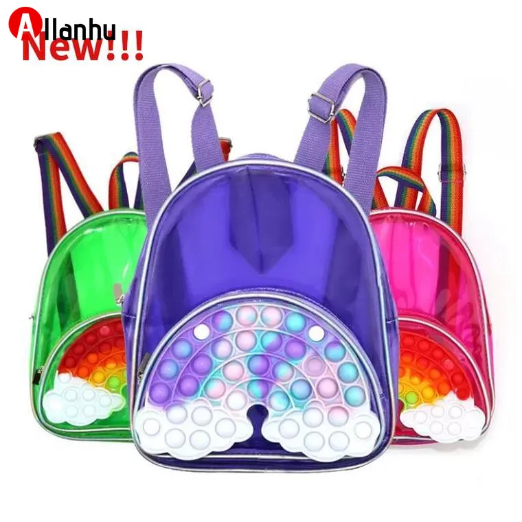 NEW! NEW!!! Fedex Big Capacity Sensory Bubbles Fidget Backpack Decompression Toys Bags Rainbow Hamburger Finger Popping Games Transparent Jumbo Kids School Bag