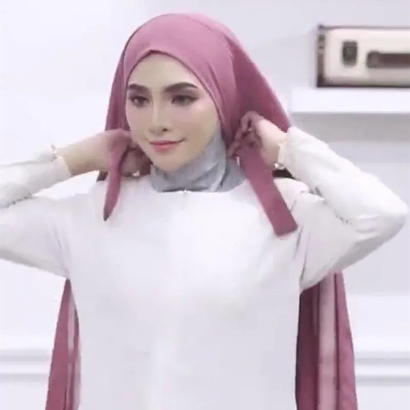 민족 의류 JTVOVO 2021 이슬람 여성 솔리드 컬러 쉬폰 편리한 붕대 히 자브 게으른 사람들이 얇은 베일 랩 스카프 하이 자브를 착용