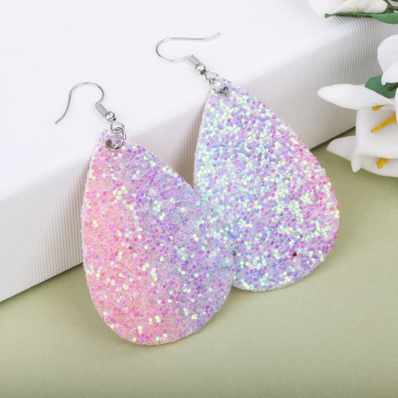 New Design Hollow Out Waterdrop PU Leather Teardrop Earrings Long Drop Lip Sequin Cheap Heart Earring Jewelry Accessories Gifts for Women