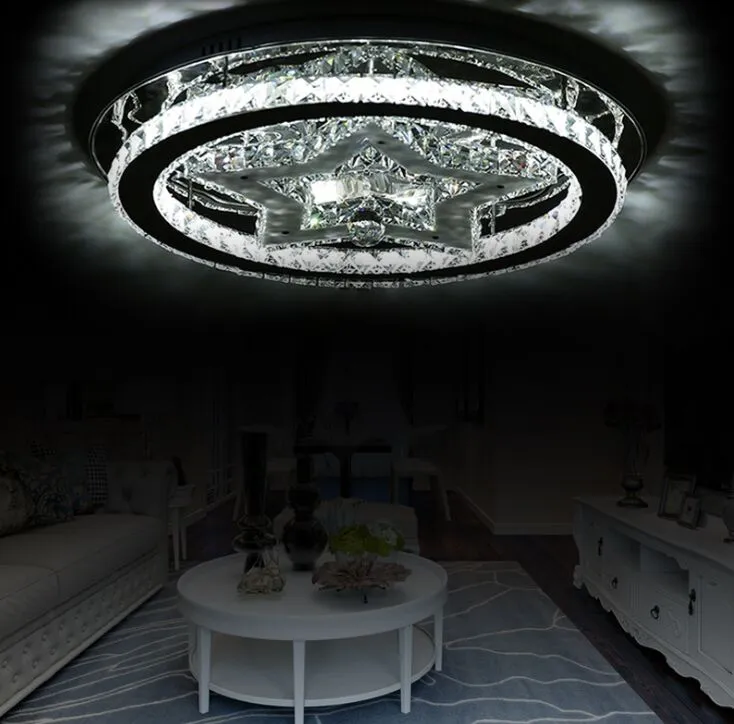 Modern Star Design Acrylic en roestvrij dimbare LED-plafondlamp Luster K9 Crystal Armatuur LED Plafondlichten voor Foyer