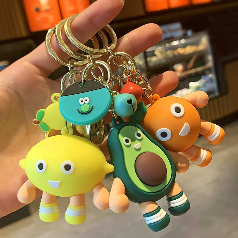 Fruit pop sleutelhanger sleutelhanger tas charms auto sleutel ringen houder avocado citroen durian aardbei apple peer nieuwe mode pvc sleutelhanger accessoires