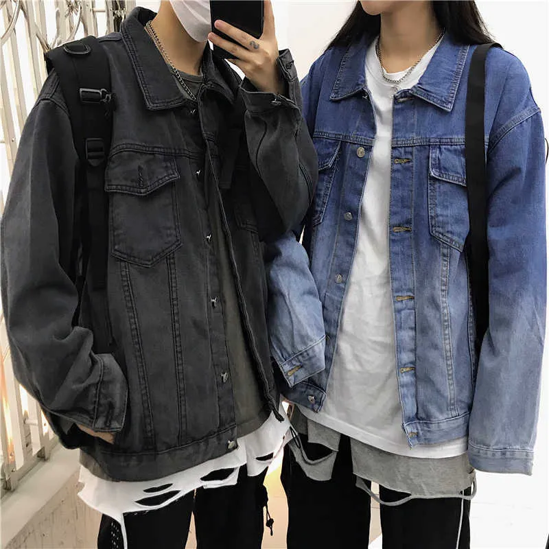 Зимняя градиентная куртка панк весело Harajuku ins винтаж хип-хоп женская крепкая мода плюс размер пара джинсовые 210608