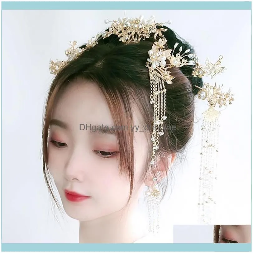 Earrings & Necklace MIYOU Chinese Hanfu Accessories Tassel Hairpin Wedding Headdress Set Female Classical Traditional Hair Style