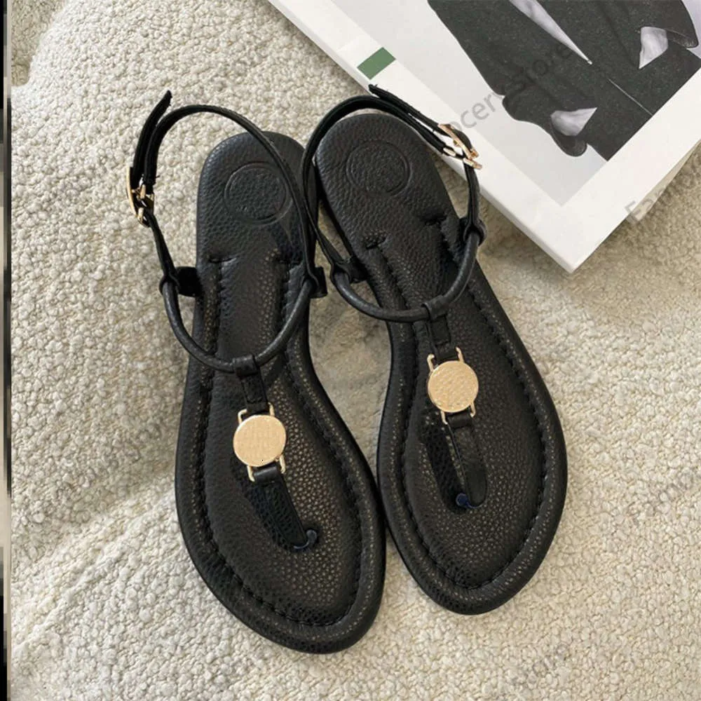 2021 Sandalias romanas de alta gama de verano T B zapatos de mujer Herringbone Clip Plazo plano tacón Toe 34-42 Caja de correa tricolor