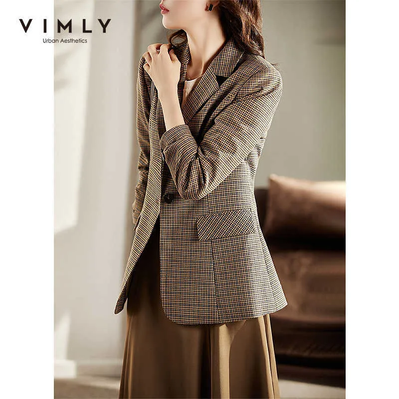 VIMLY Chaqueta De Traje A Cuadros Para Mujer Otoño Invierno Casual