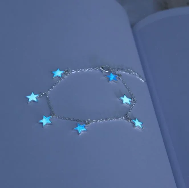 Lights Europe And The United States Ladies Beach Wind Blue Five - Pointed Star Tassel Anklet Luminous