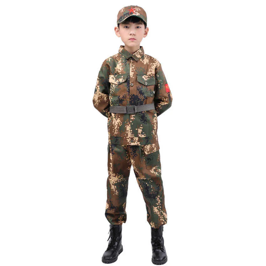 Soldier Cosplay Camouflage Army Suit Disguise Tactical Fancy Clothing Halloween Costume for Kids Party Military Uniform Team Y0913