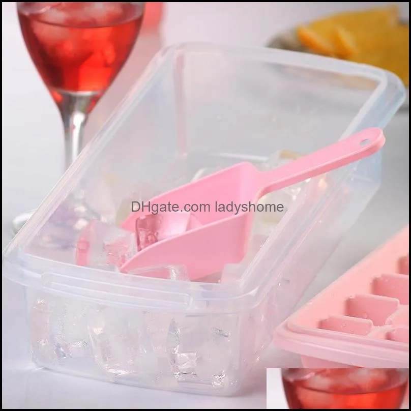 66 Grids Food Grade Silicone Ice Tray with Lid Shovel Ice Cube Mold Maker DIY Creative Square Shape Kitchen Accessories HWD7609