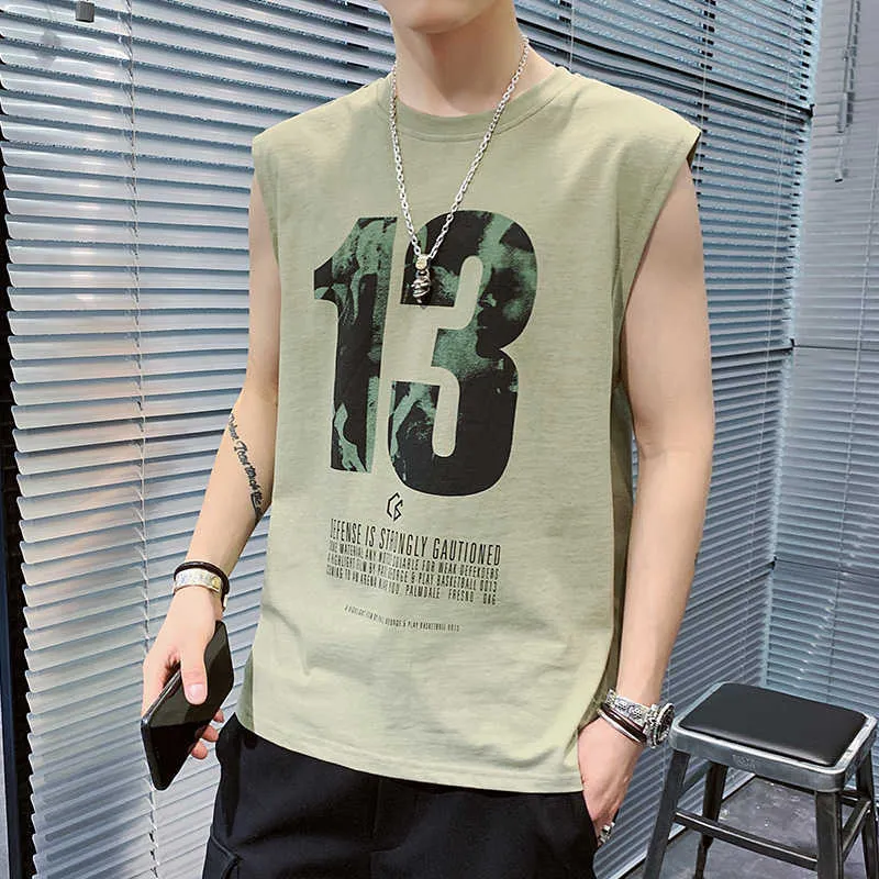 Men's T-shirt Summer Arrival Short Sleeveless Vest Undershirt Fashion Trend Printed Cotton 210629