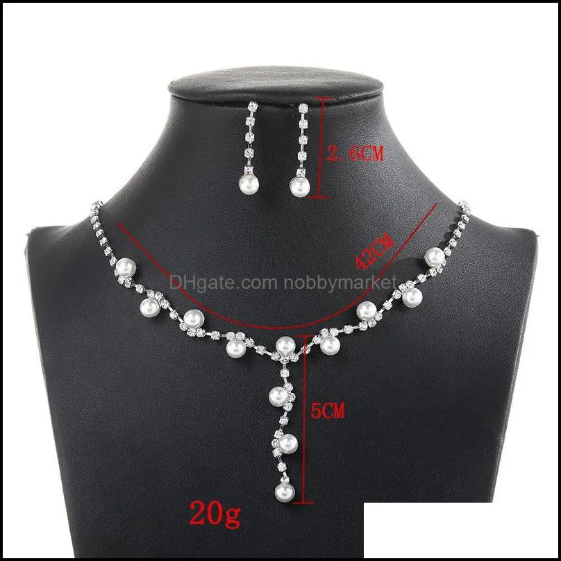 Earrings & Necklace Fashion Rhinestone Matching Pearl Two-piece Set Jewelry For Women Exquisite Wedding Accessories Gift