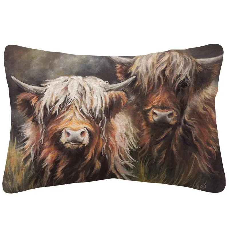 Kussen / decoratief kussen Highland Cow Horse Kussen Covers Dier Schilderij Beige Linnen Case 30x50cm Sofa Decoratie