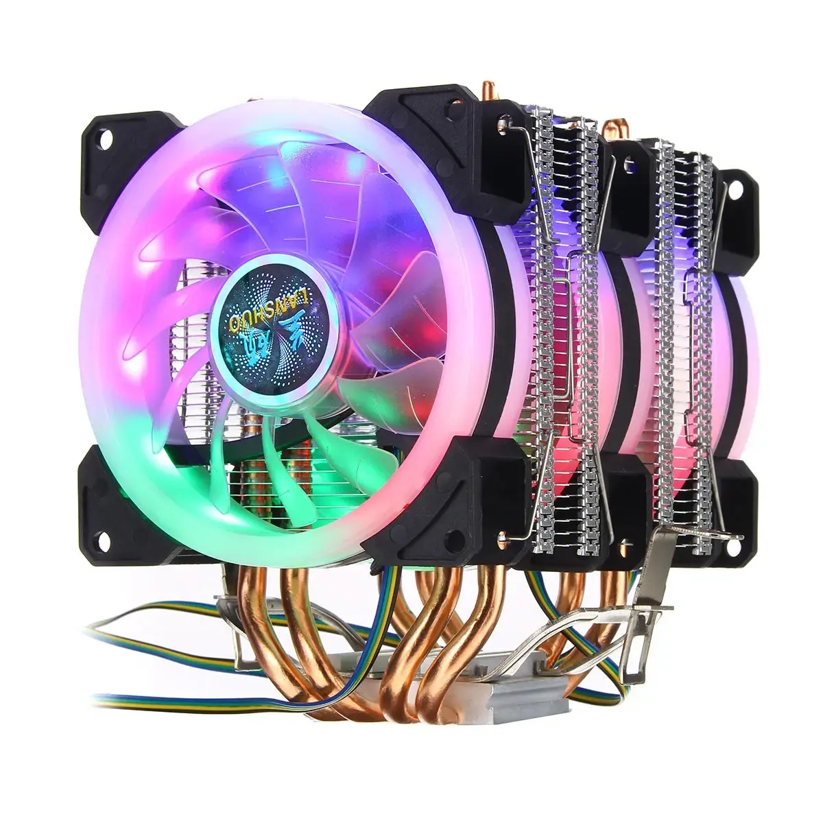 4 broches trois ventilateurs 4 caloducs coloré rétro-éclairé CPU ventilateur de refroidissement refroidisseur dissipateur thermique pour Intel AMD