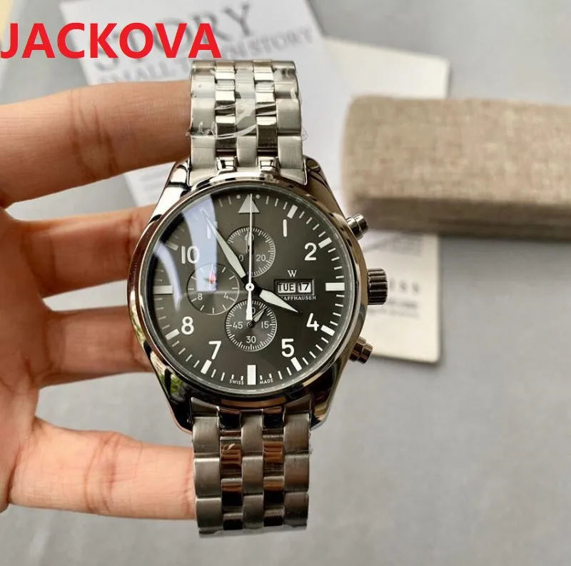 Toptan Moda Erkek Lüks İzle 43mm 316L Paslanmaz Çelik Moonwatch Tüm Arama İş Tasarımcısı Japonya Kuvars Hareketi Saatler Erkek Spor Saati