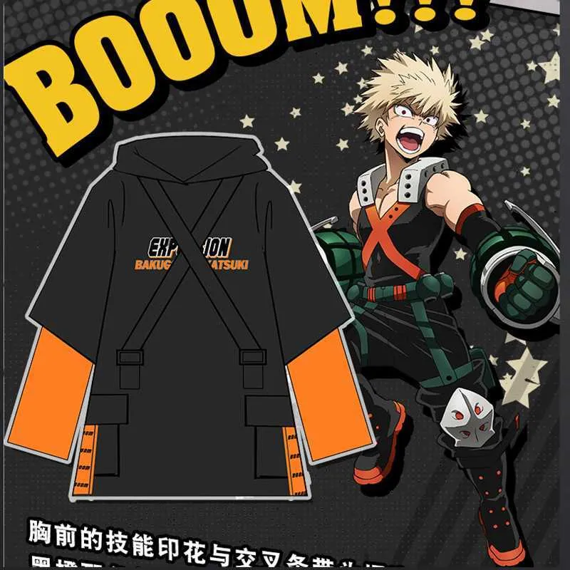 Anime DEKU Midoriya Izuku Cosplay Kostiumy Mój bohater Academia Bluzy Bakugou Katsuki Bluza Splice Pulower Sportswear Top Y0903