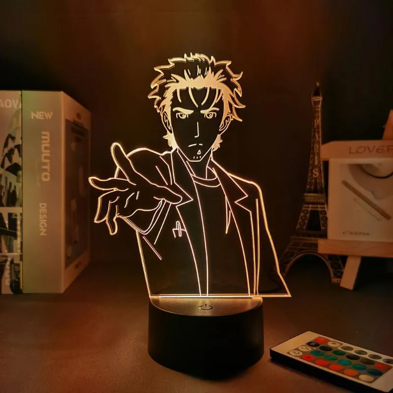 Nattljus Anime Figur Steins Gate Rintarou Okabe 3D Lamp Neon för hem Led Barn Bedroom Decor Manga Desk