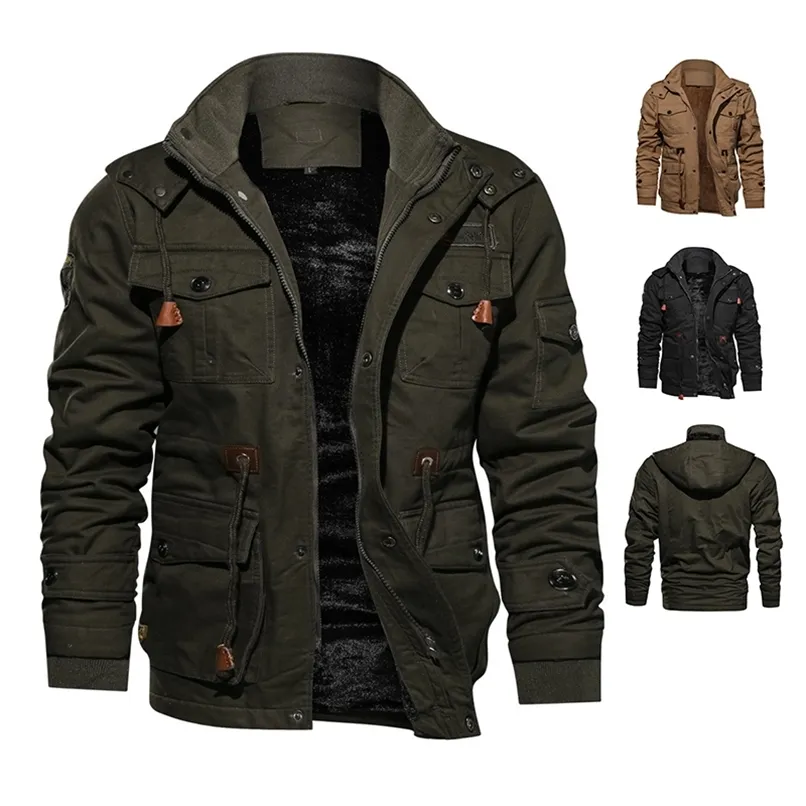 Winter Fashion alinhado pele revestimento morno Tooling Masculino Outdoor piloto militar Bomber Jacket Coats Army Men masculinos Casacos 211105