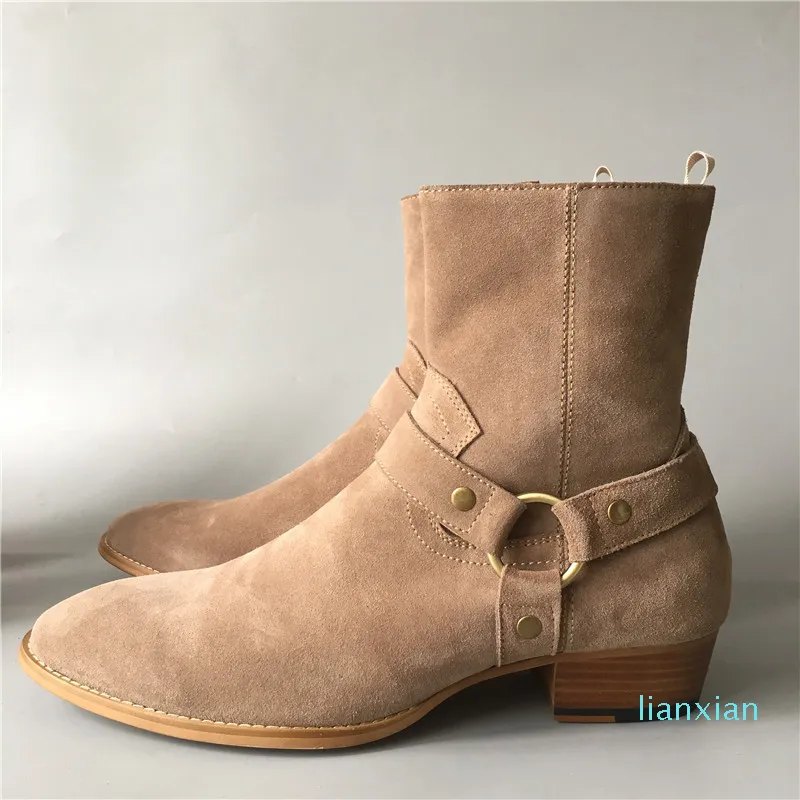 Hombres Martin Botas de cuero genuino Strap de cuero zapatos de cuero