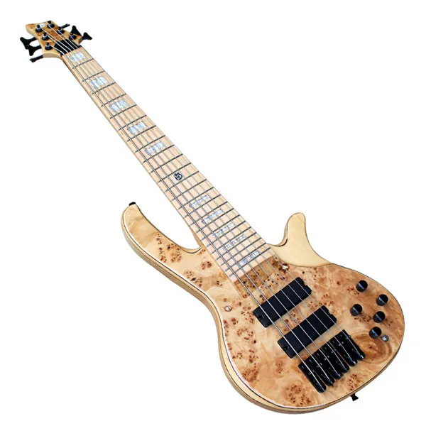 Maple Gripbräda 6 Strings Original Body elektrisk basgitarr med White Pearl Inlay, kan anpassas