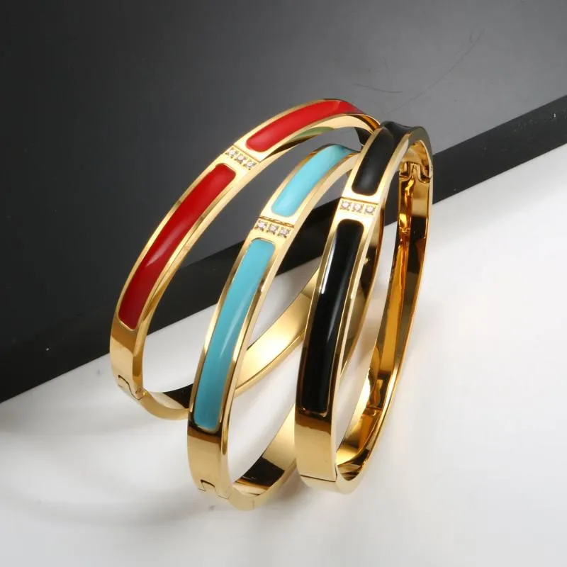Bangle Fashion Dames Emaille Armband Crystal Gold met zwarte rode blauwe kleur sieraden cadeau