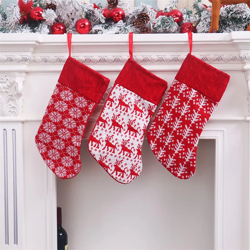 39x21 cm calze natalizie a maglia decorazioni per alberi di Natale ornamenti interni in 3 edizioni CO525