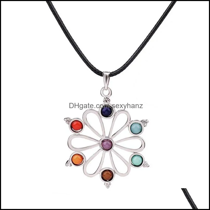 Pendant Necklaces 7 Chakras Reiki Stones Pendants Health Amulet Healing Chakra 3D Symbols Stone Charms Necklace